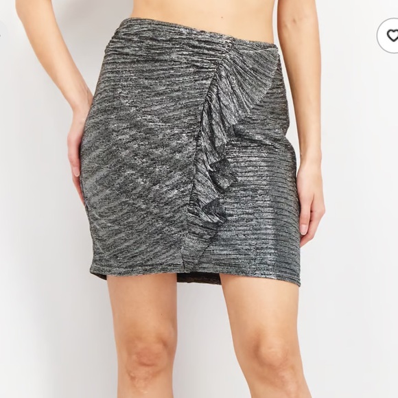 Maje Ruffle Mini Skirt Black Silver Shimmer Womens Size Small - Picture 1 of 7